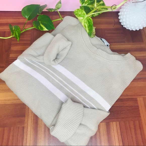 vtg vsco tan striped boyfriend ribbed pullover - Picture 4 of 5